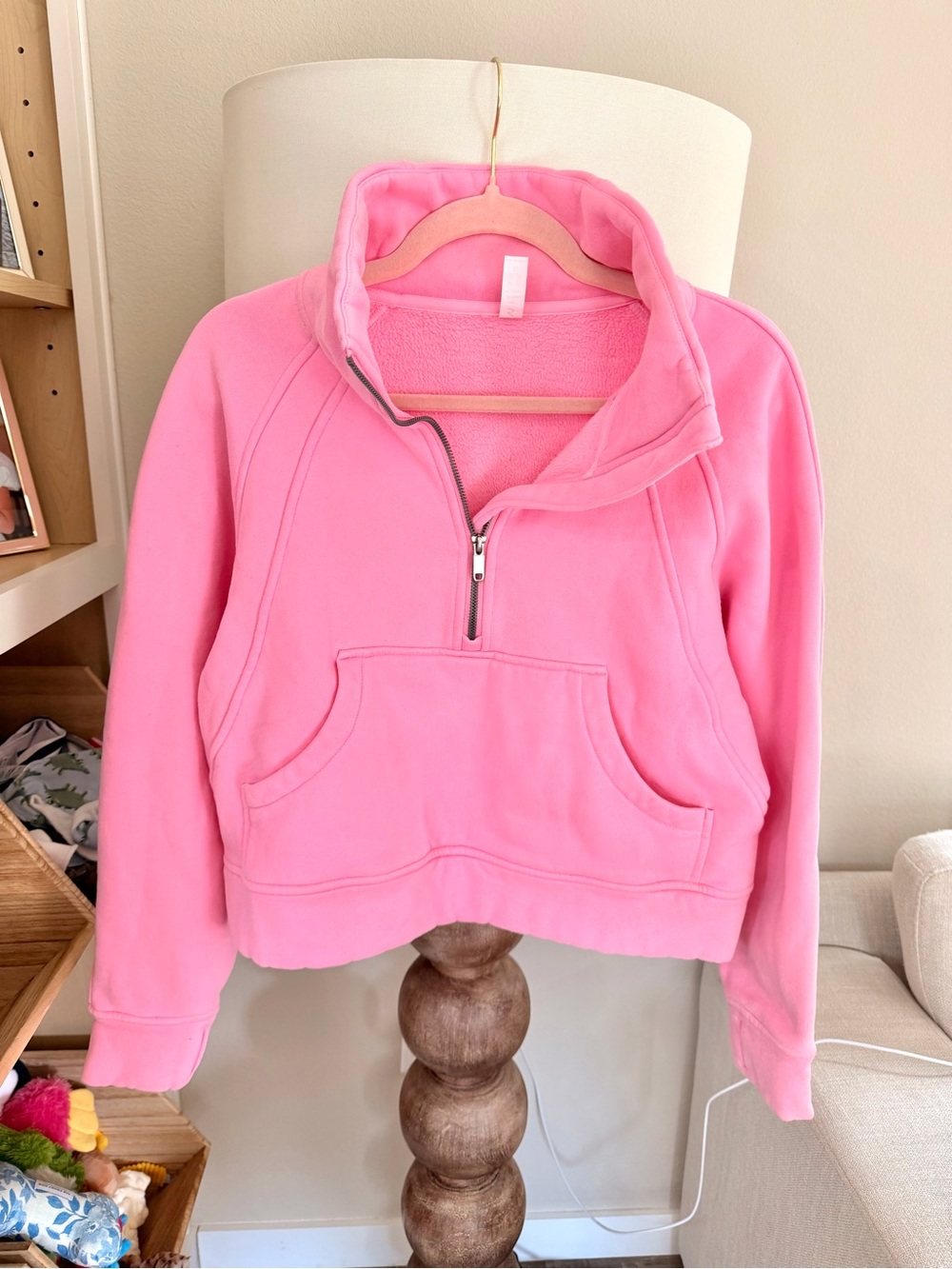Pink Half-Zip Fleece Pullover Sweater